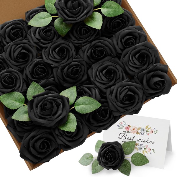 KARBRING Artificial Fowers for Decoration, 30Pcs Fake Roses Black Roses,