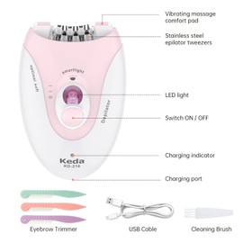 Epilator, Cordless Epilator for Women Face Hair Remover with Light, Face Epilator for Women, Epilators Facial Body Glide Epilators for Women Bikini Hair Removal Device