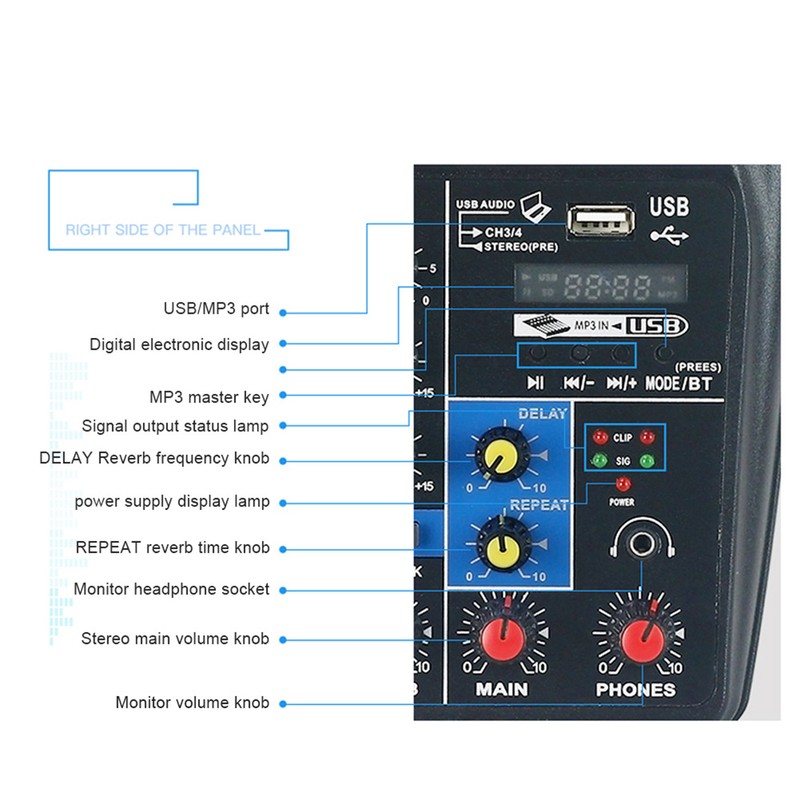 Mini USB Bluetooth Sound Card 4-channel Mixer for Household Stage