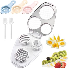 3-in-1 Egg Slicer Stainless Steel with 3 Egg Separators and 2 Pieces Mini Cleaning Brush, Egg Slicer with Transparent Bowl, Multi-Purpose Egg Cutter Dishwasher Safe for Eggs, Mushrooms, Soft Fruit