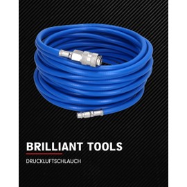 BRILLIANT TOOLS BT160005 Compressed Air Hose 10 m Diameter 6 mm I 10 m Long, Kink-Resistant PU Air Hose Compressed Air with Quick Couplings I 1-15 Bar