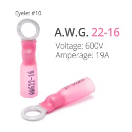 Wirefy 150 PCS Heat Shrink Ring Terminals #10 - Marine Grade Ring Connectors - Eyelet Wire Connectors - Red 22-16 AWG