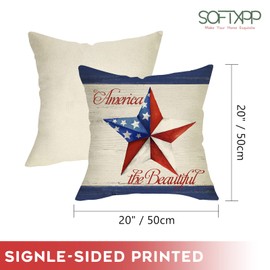 Softxpp 4th of July Patriotic American Decorative Throw Pillow Cover 20x20 Set of 4, God Bless America Est.1776 Stars Stripes Cushion Case, Faith Allegiance Family Freedom Home Sofa Couch Decor