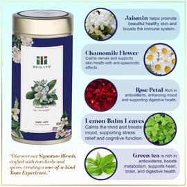 Heiland Jaismin Tea - Calming Floral Blend with Premium Jasmine Flowers, Rose Petals, Chamomile, and Citrus | Herbal Tea for Relaxation, Stress Relief and Immune Support | 100g