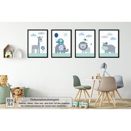 LALELU-Prints | A4 Pictures Children's Room Decoration Girl Boy | Magical Jungle Animals Mint | Poster Baby Room | Set of 4 Children's Pictures (DIN A4 without Frame)