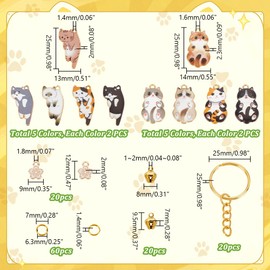 PH PandaHall 20sets Cute Cat Keychain DIY Key Chain Making Kit Flower Keyring Kawaii Metal Keyring with 20pcs Bells Pendants 20pcs Split Key Rings 60pcs Split Ring for Birthday Gift Decoration