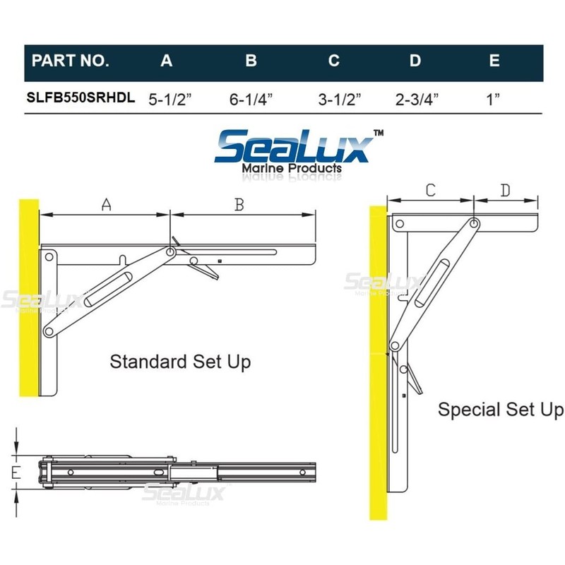 SeaLux Heavy Duty 12" Stainless Steel 90 Degree Folding Brackets