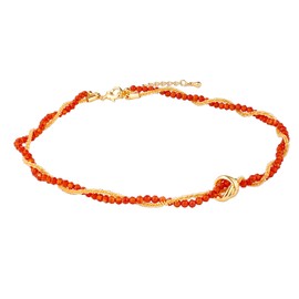Belle Brighton Red Agate Double Layer Necklace 18k Gold Plated Beaded Chain Bohemian Vintage Necklace for Women 17.7" Dainty Knot Pendant Necklace Trendy Gift for Girlfriend Mother