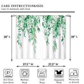 oolygoo Emerald Teal Eucalyptus Botanical Leaves Floral Kitchen Window Curtains Over Sink Farmhouse Flower Spring Small Treatment Cafe Short Curtains for Bathroom Treatment Tier Drapes 27.5x39 inch