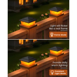 VOLISUN Solar Fence Post Cap Lights 8pack, Black Solar Deck Cap Flame Light Outdoor Waterproof, High Brightness Flickering Flame SMD LED Lighting, for 4x4 Wooden/4x4 5x5 Vinyl Post