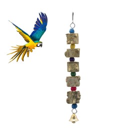 LuckyOpt Chew Toy for Parrot, Natural Pepper Wooden Cage Hanging Toy with Bell, Colourful Beads Budgie Toy for Parrot Cockatoo Canary (A)
