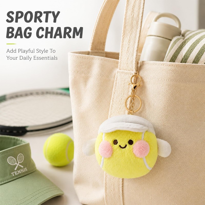 Tapufitil Tennis Plush Keychain, 10cm Cute Sports Charm For Bags