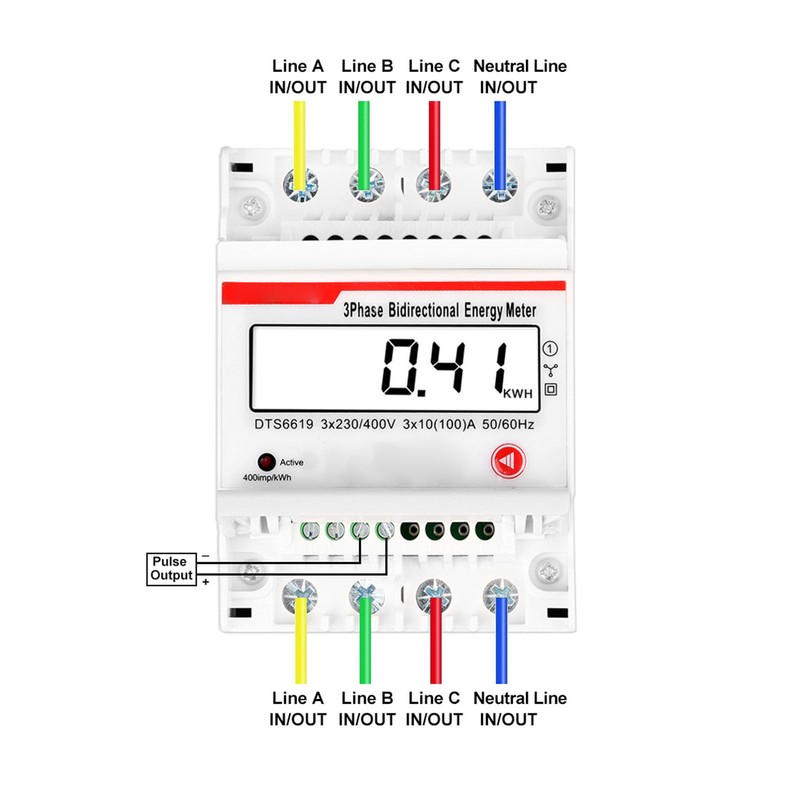 DIN Rail 3 Phase 4 Wire Energy Meter Multifunctional LCD