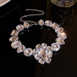 Fashband Crystal Choker Necklace Silver Tone Rhinestone Sparkly Necklace for Women, /