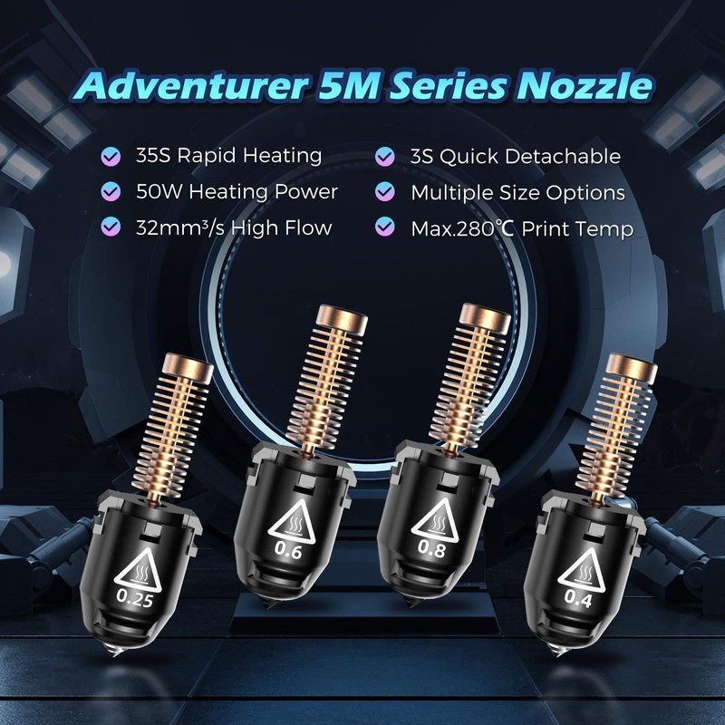 FLASHFORGE Adventurer 5M Nozzle, 0.6mm Hardened, 280℃ High Flow 32mm³/s