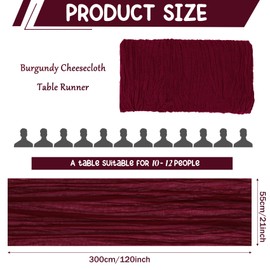 6 Pack 120 Inch Burgundy Cheesecloth Table Runner Boho Rustic Gauze Sheer Romantic 10 FT Long Cheese Cloth Table Runner for Bridal Baby Shower Wedding Party Birthday Holiday Home Easter Decor