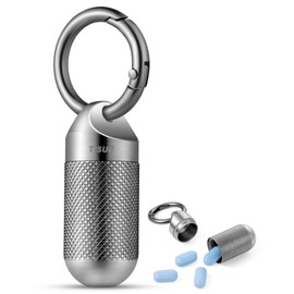 TISUR Titanium Keychain Pill Holder Small Metal Pill Case, Pill Organizer Portable Waterproof Pill Container, Travel Pill Bottle Box for Purse (Large-0.63inch)