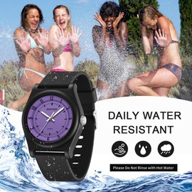 Wrist watch women's waterproof bracelet watch women's wristwatches children's watch girls ultralight and ultra-thin children's watch with soft strap, black, Strap.