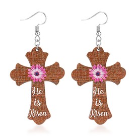 Easter Earrings for Women Wood Cross Earrings Vintage Wood Dangle Earrings Jewelry Gift