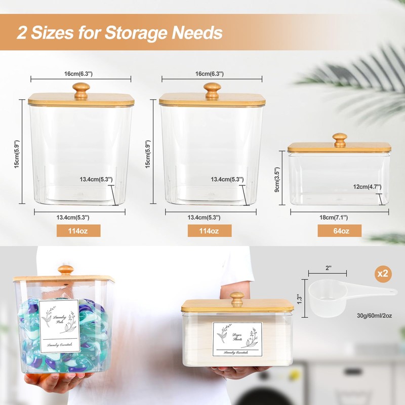 COAZEX 3 Pack Plastic Laundry Pods Container & Dryer Sheet