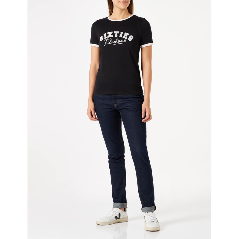 Naf Naf Women's Oflash T-Shirt, Black/ecru
