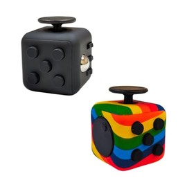 2 PCS Cubo Antiestrés Premium Juguete antiestres Que Ayuda a calmar la ansiedad y déficit de atención - Cubo anitestres para Oficina y hogar - Fidget Cube Toy. (Negro + Arcoiris)