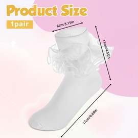 Lnngub White Ruffle Socks Women Ruffle Socks Girls Ruffle Socks White Socks with Ruffles Double Lace Turn Cuff Socks Lace Ruffle Socks Comfortable Cotton Socks Frilly Socks for Girls Aged 10-12 Years