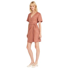 Luxely For Maggy London Versatile V-Neck Short Sleeve Wrap Summer & Casual Dresses for Women, Burlwood
