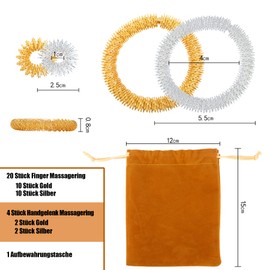 Pack of 25 Massage Rings for Fingers Wrist Massage Ring Set Spiky Sensory Finger Massage Ring for Children Adults Office Workers to Reduce Stress Anxiety (Gold Silver)
