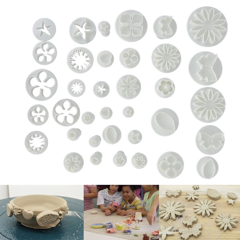 46PCs Pottery Tools Printing Mold Set Durable Plastic DIY Molds