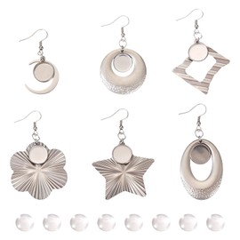 PandaHall Earring Wire Hooks Empty Bezel Flat Round Oval Dangle Earrings with 12 Glass Dome Cabochons for Jewelry Making 12 Pieces