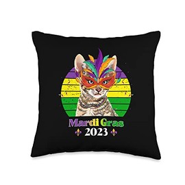 Funny Party Cat Mask Beads Mardi Gras 2023 Throw Pillow