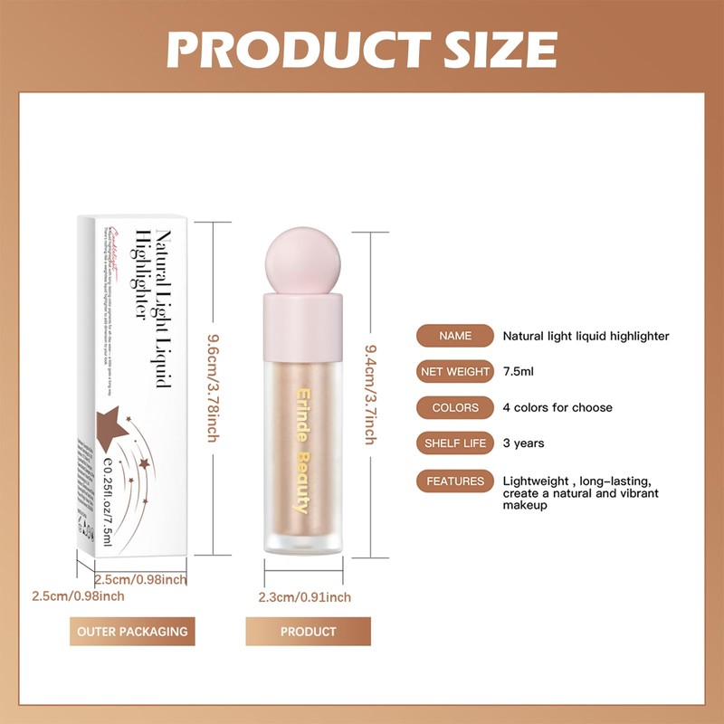 Erinde Liquid Highlighter - Face Highlighter Bronzer Makeup Stick, Natural