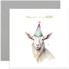 Old English Co. Fun Goat Birthday Card for Him or Her - 'You are the Goat' Birthday Card for Dad, Mum, Brother, Sister - Humorous Birthday Card for Men Women | Blank Inside with Envelope