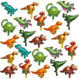 REYOK 24Pcs Mini Dinosaur Foil Balloons Aluminum Mylar Helium Balloons for Weddings Birthday Graduation Party Bridal Shower Jungle Style Party Decorations