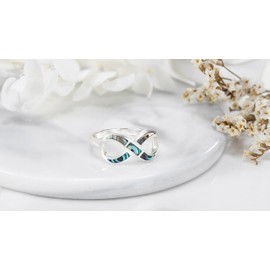 AeraVida Eternity of Love Infinity Rainbow Abalone Shell .925 Sterling Silver Band Ring | Minimalist Wedding Rings For Women | Trendy Comfort Fit Silver Rings for Women | Promise Ring | Sterling Silver Rings Sizes 7-10 (8)