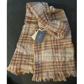 Universal Thread Women's Off White And Rust Plaid Blanket Scarf with Fringe