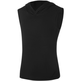 RIKUAOU Boys Youth Sleeveless Compression Hoodie Shirt,Quick Dry Football Basketball Undershirt,Athletic Soft Tank Tops Sport Black