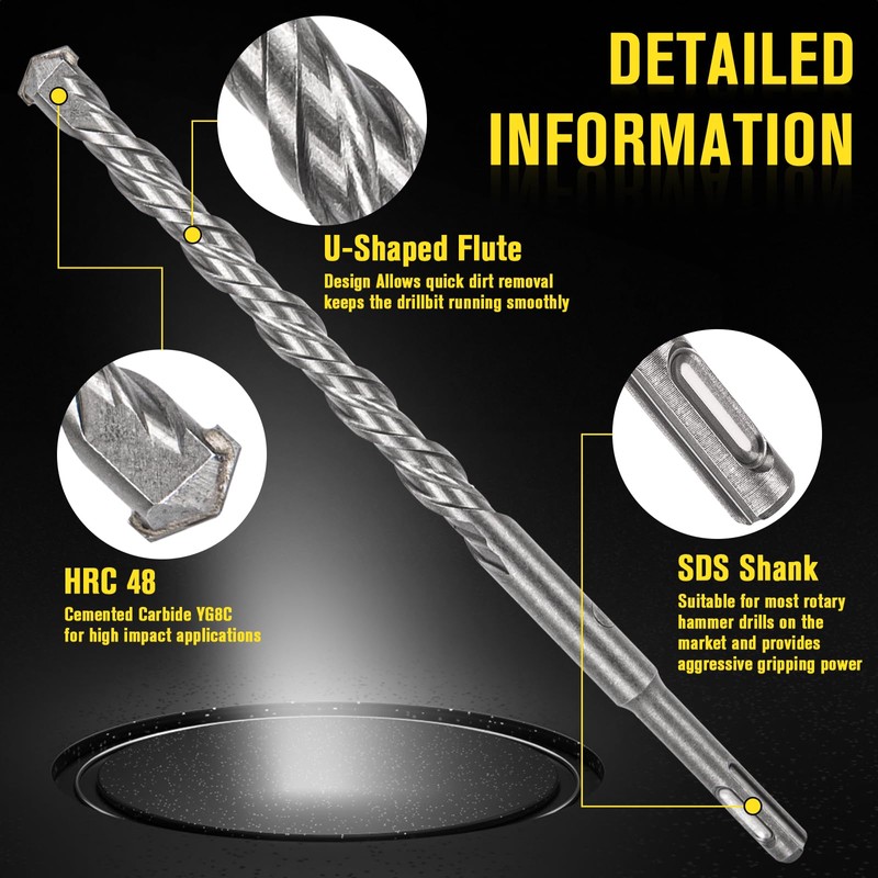 17Pcs Rotary Hammer Drill Bits & Chisels, SDS Plus Bits,