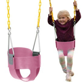 Eastern Jungle Gym Heavy-Duty High Back Full Bucket Toddler Swing Seat | Coated Chains Fully Assembled | Pink Swing Set Accessory