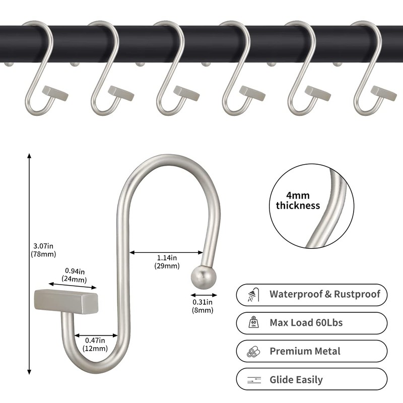 Gracelife Shower Curtain Decorative Hook Modern Square T Bar Shape