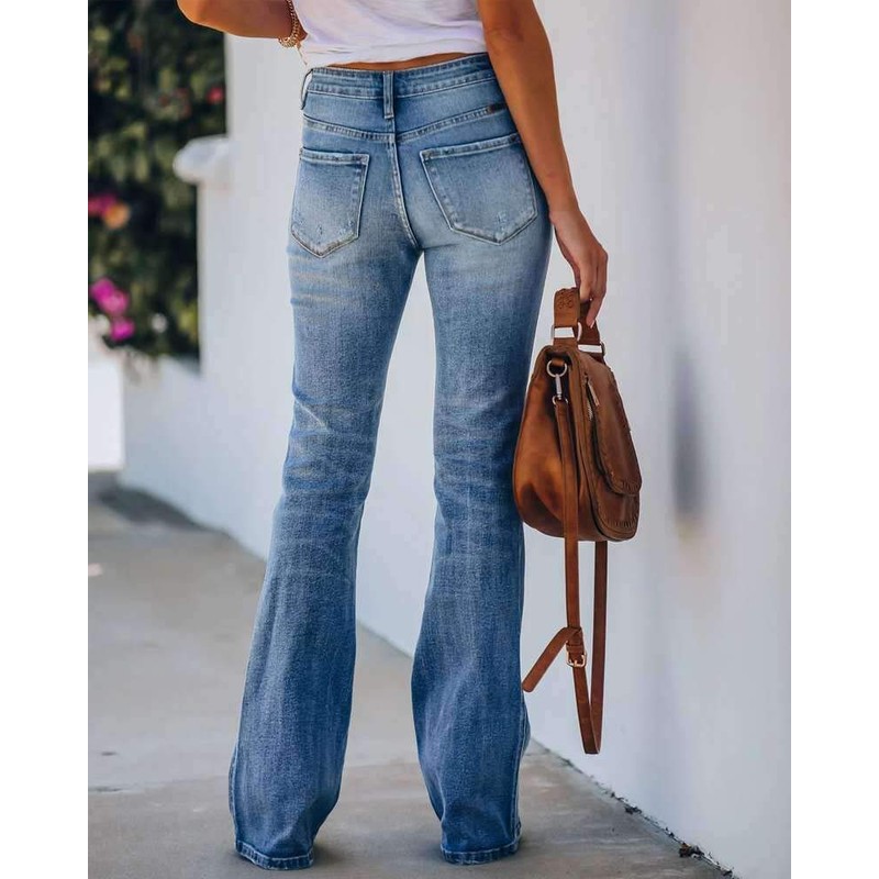 Womens High Waisted Jeans Flare Stretch Boyfriend Bootcut Casual Denim