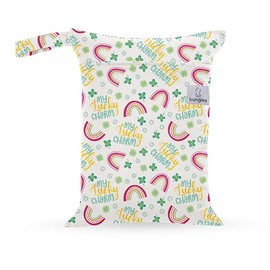 Bungies Waterproof Diaper Wet Bag - Two Zippered Pockets for Diapers, Swimsuits, Day Care, Toiletries, Clothes Reusable and Water Proof 12" x 14" (Lucky Charm Wetbag)