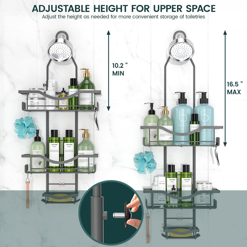REINHARDT Shower Caddy Hanging Adjustable, Extended Length Rustproof Shower Caddy