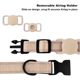Reflective Nylon Dog Collar, Soft Neoprene Padded, Comfortable with Removable Waterproof Airtag Mount, Quick Release Buckle Perfect for Heavy use (Tan, S)