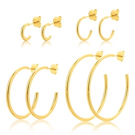 YREQUE 4 Pairs 14k Gold Hoop Earrings for Women Silver Stainless Steel Hoops Earrings Set Lightweight Hypoallergenic Earrings Jewelry Gifts (Gold-10mm/20mm/30mm/40mm)