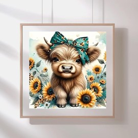 SYMON Highland Cow Cross Stitch Kits,11CT Cross Stitch Kits for Adults,Printed Cross Stitch Kit with Fabric,Thread,Needle,Scissors and Tutorials,13.78×13.78 Inch