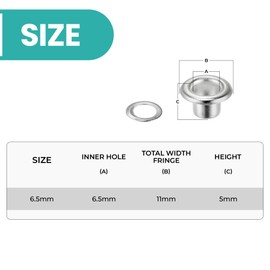 Trimming Shop Iron Eyelets Grommets with Aluminium Washers for Clothing Decoration, Leather Work, Scrapbooking, Art and Craft, DIY Projects (6.5mm, Silver, 50pcs)