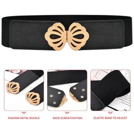 DUOXIN 2 Pieces Women Elastic Waist Belt, Wide Stretchy Belts Elegant Cinch Lady Elastic Waistband for Dresses Shirt Sweater Coat (Black+White)