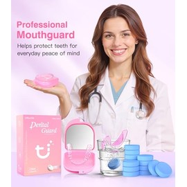 Protector antimolienda, protector bucal para rechinar dientes por la noche, protectores nocturnos para rechinar dientes para adultos, rosa + transpare